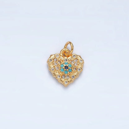 16K Gold Filled Turquoise CZ Micro Paved Heart Mini Charm | AG931