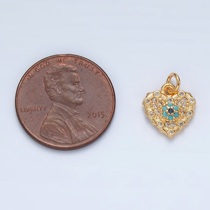 16K Gold Filled Turquoise CZ Micro Paved Heart Mini Charm | AG931