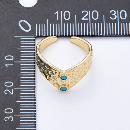 16K Gold Filled Turquoise Dotted Hammered Chevron Ring | Rings-00029