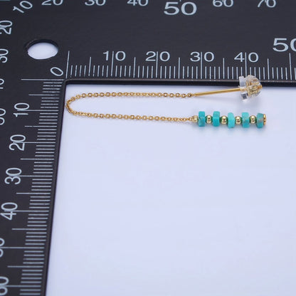 16K Gold Filled  Turquoise Gemstone Cable Chain Threader Earrings | P017
