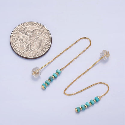16K Gold Filled  Turquoise Gemstone Cable Chain Threader Earrings | P017