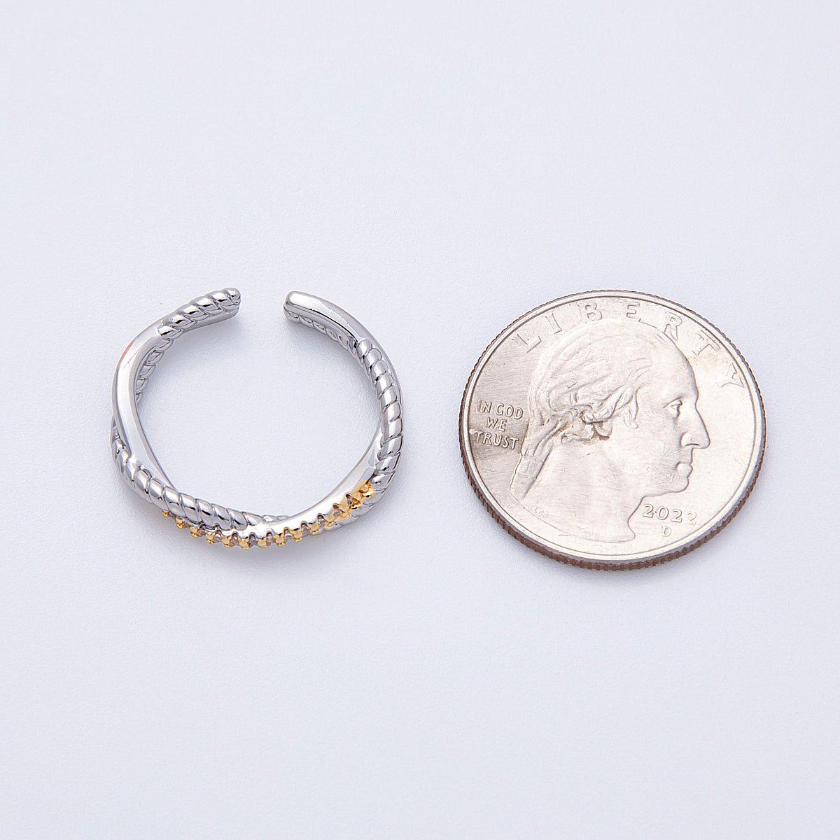 16K Gold Filled Twisted Micro Paved CZ Mixed Metal Ring in Gold &amp; SIlver | Rings-00003 Rings-00004