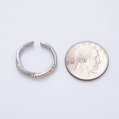 16K Gold Filled Twisted Micro Paved CZ Mixed Metal Ring in Gold &amp; SIlver | Rings-00003 Rings-00004