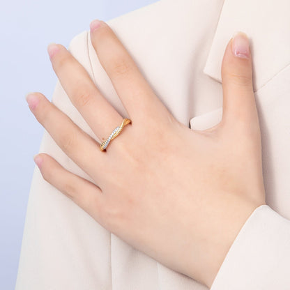 16K Gold Filled Twisted Micro Paved CZ Mixed Metal Ring in Gold &amp; SIlver | Rings-00003 Rings-00004