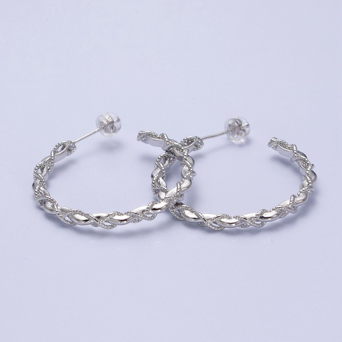 16K Gold Filled Twisted Rope Wavy Geometric C-Shaped Hoops in Gold &amp; Silver | AB735 AB736