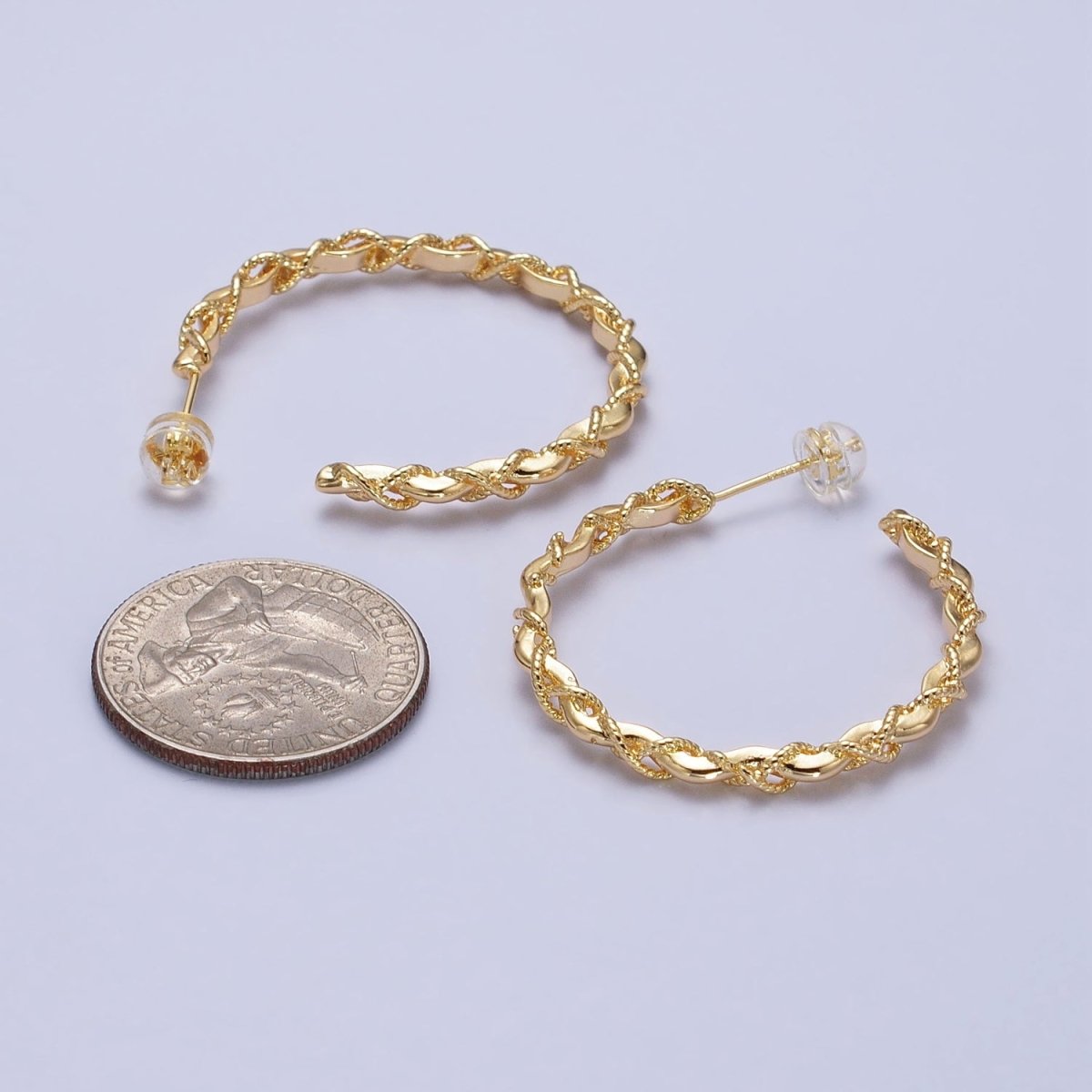 16K Gold Filled Twisted Rope Wavy Geometric C-Shaped Hoops in Gold &amp; Silver | AB735 AB736