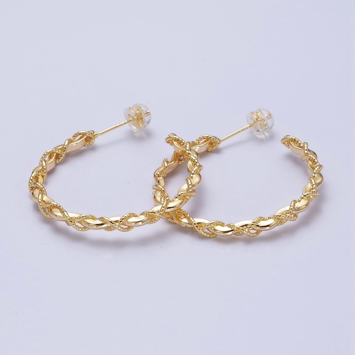 16K Gold Filled Twisted Rope Wavy Geometric C-Shaped Hoops in Gold &amp; Silver | AB735 AB736
