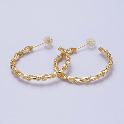16K Gold Filled Twisted Rope Wavy Geometric C-Shaped Hoops in Gold &amp; Silver | AB735 AB736