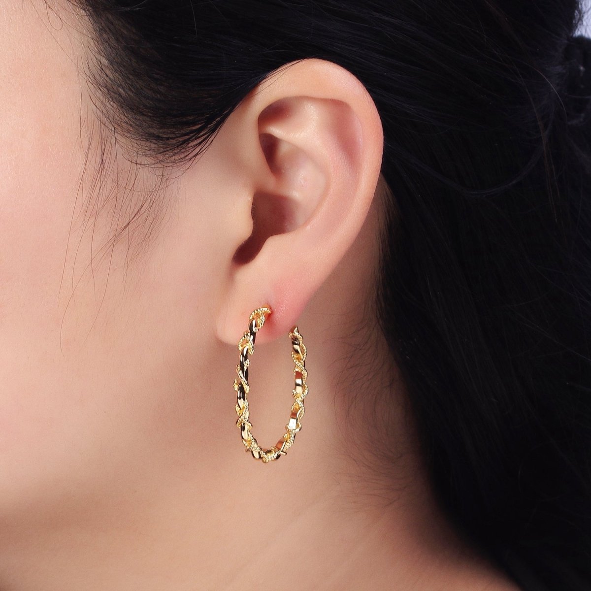 16K Gold Filled Twisted Rope Wavy Geometric C-Shaped Hoops in Gold &amp; Silver | AB735 AB736