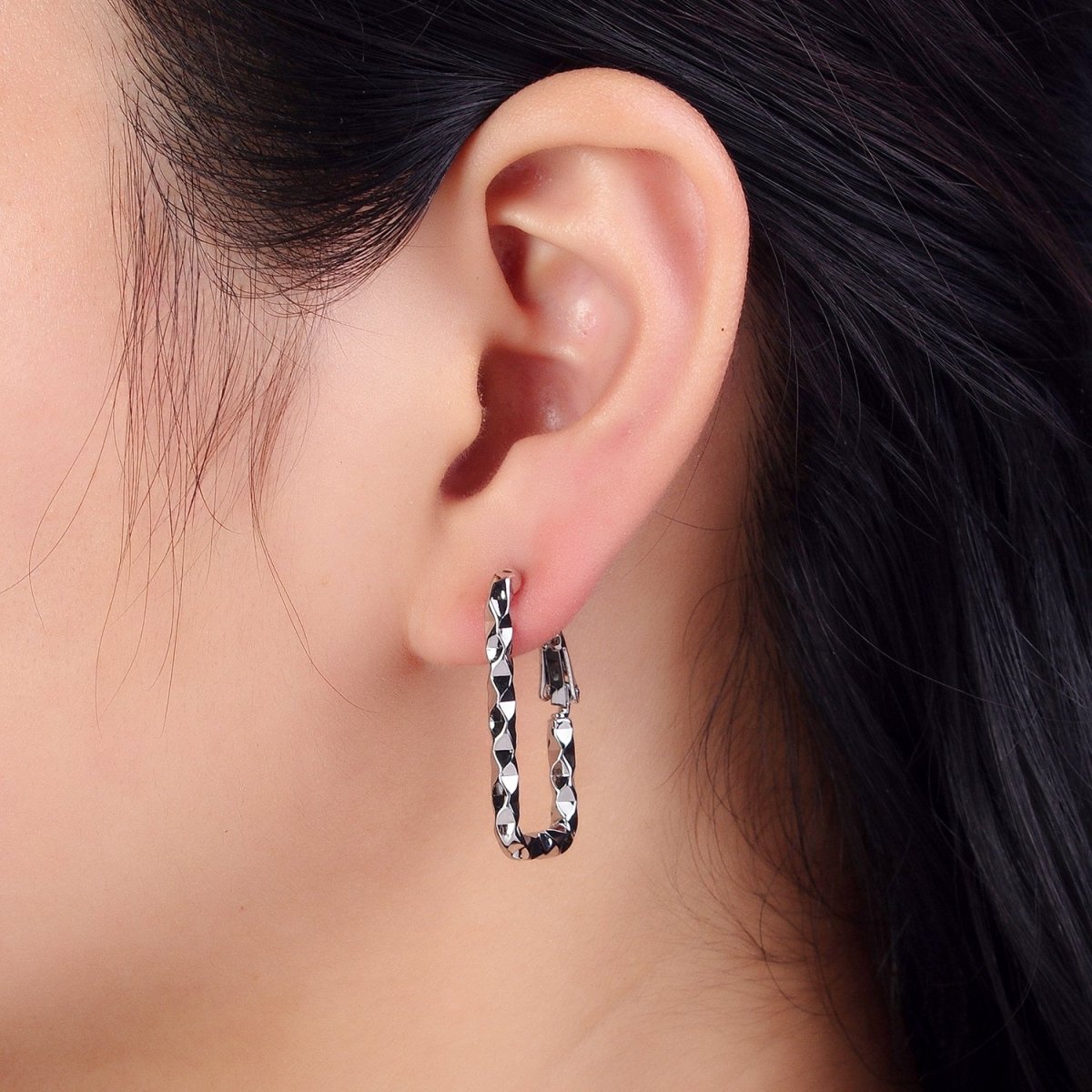 16K Gold Filled U-Shaped 30mm, 40mm Dented Geometric Hinge Hoop Earrings in Gold &amp; Silver | AB143 AB187, AD800 AD801