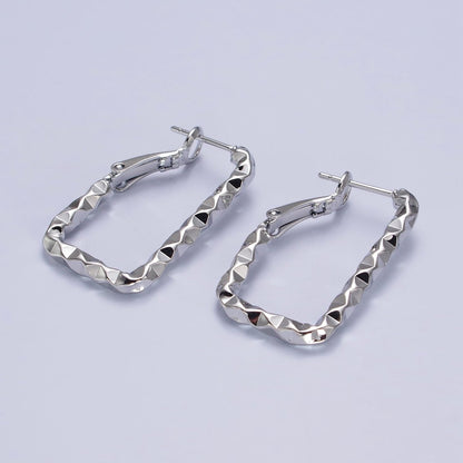 16K Gold Filled U-Shaped 30mm, 40mm Dented Geometric Hinge Hoop Earrings in Gold &amp; Silver | AB143 AB187, AD800 AD801