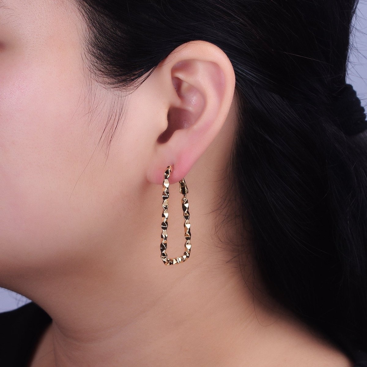 16K Gold Filled U-Shaped 30mm, 40mm Dented Geometric Hinge Hoop Earrings in Gold &amp; Silver | AB143 AB187, AD800 AD801
