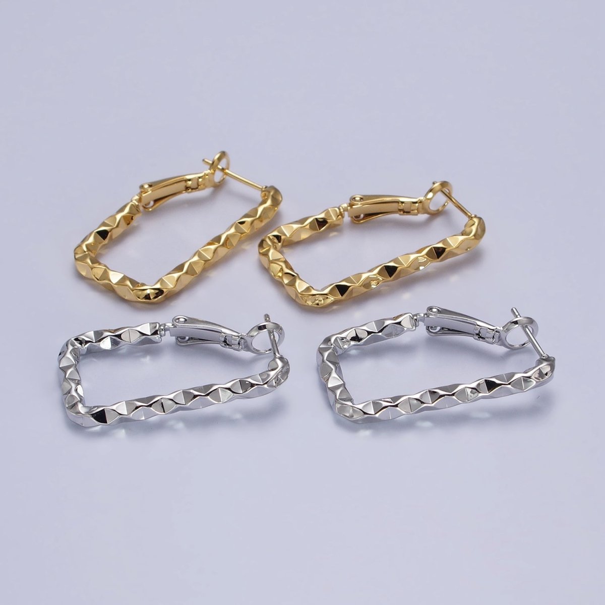 16K Gold Filled U-Shaped 30mm, 40mm Dented Geometric Hinge Hoop Earrings in Gold &amp; Silver | AB143 AB187, AD800 AD801