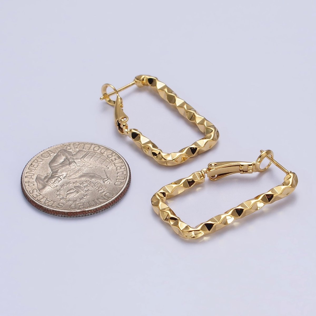 16K Gold Filled U-Shaped 30mm, 40mm Dented Geometric Hinge Hoop Earrings in Gold &amp; Silver | AB143 AB187, AD800 AD801
