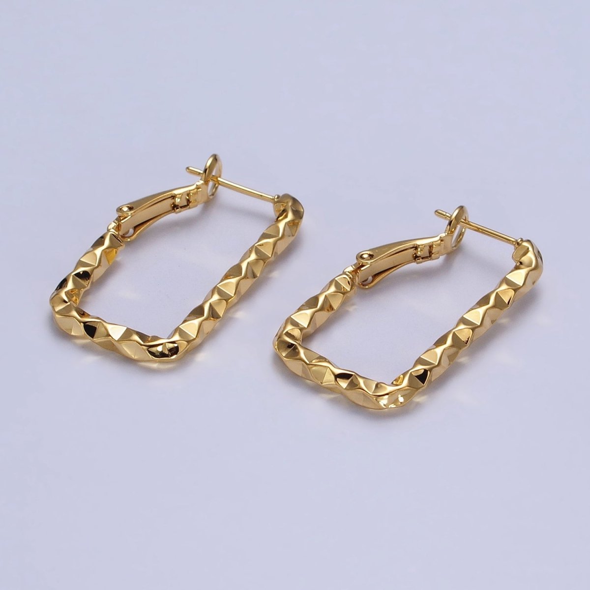 16K Gold Filled U-Shaped 30mm, 40mm Dented Geometric Hinge Hoop Earrings in Gold &amp; Silver | AB143 AB187, AD800 AD801