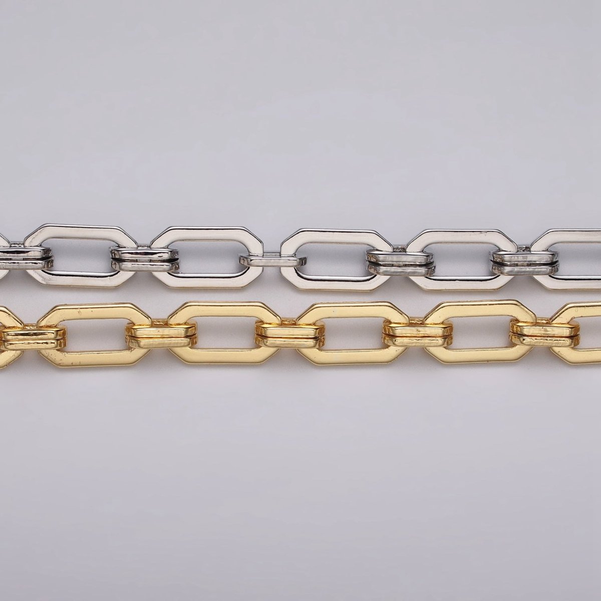 16k Gold Filled Unique PaperClip 9mm Hexagonal Unfinished Chain in Gold &amp; Silver | ROLL-1159 ROLL-1160 Clearance Pricing