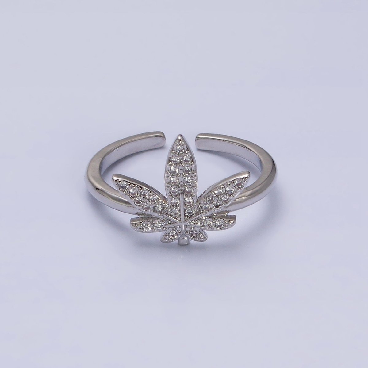16K Gold Filled Weed Plant Micro Paved CZ Adjustable Ring in Gold &amp; Silver | O-1613 O-1614