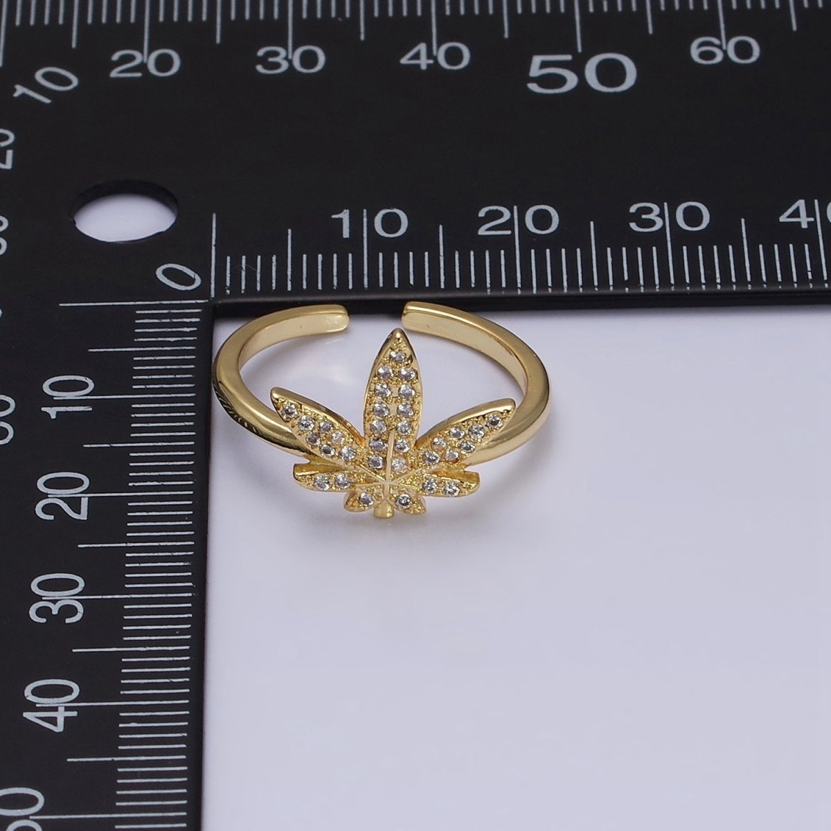 16K Gold Filled Weed Plant Micro Paved CZ Adjustable Ring in Gold &amp; Silver | O-1613 O-1614