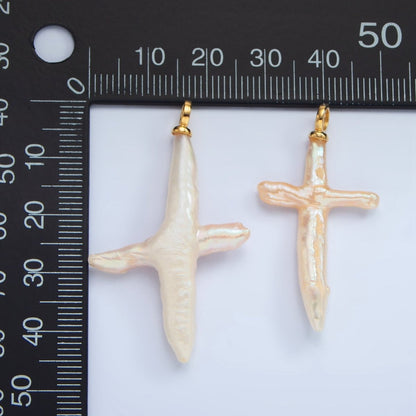 16K Gold Filled White Baroque Freshwater Pearl Cross Pendant | P1871
