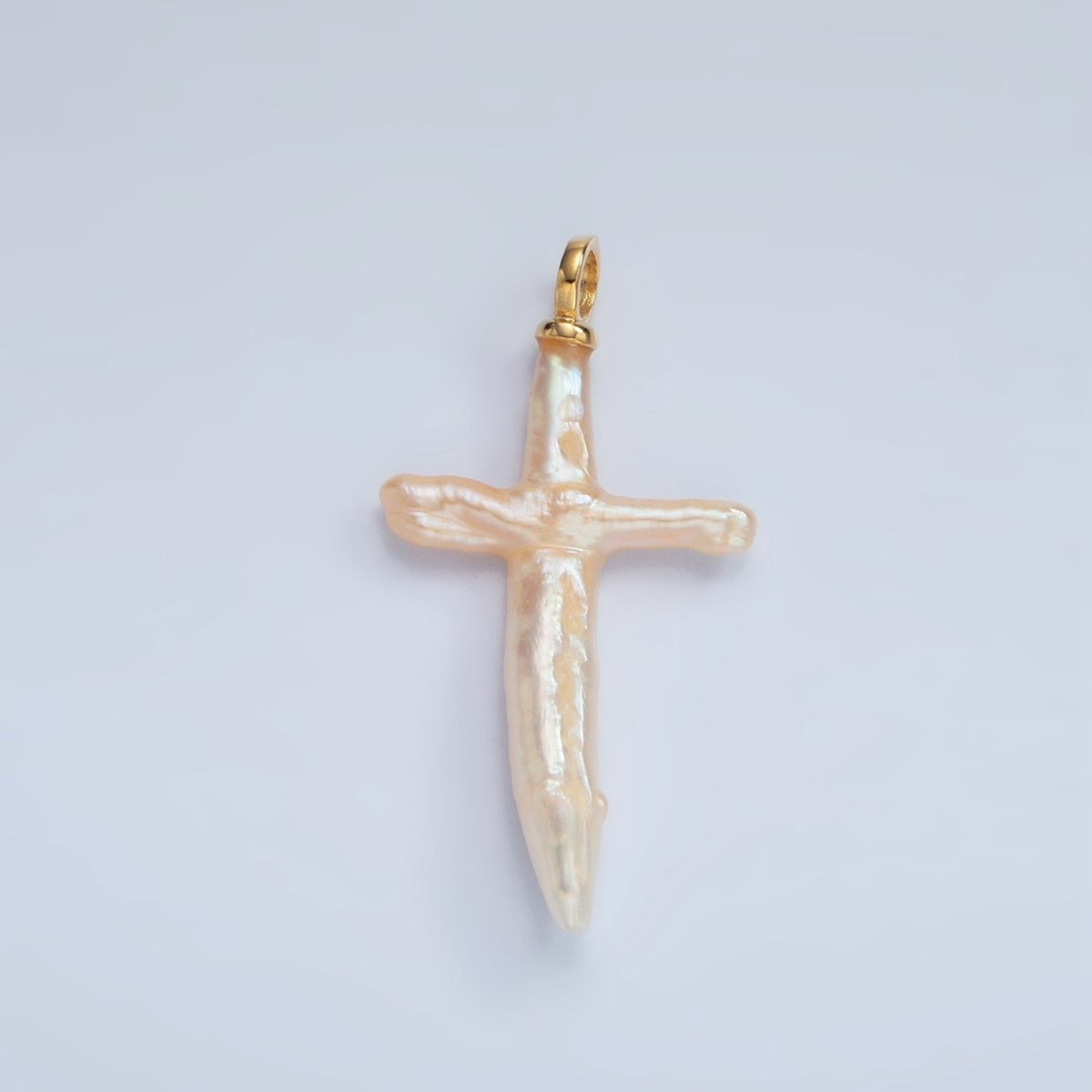16K Gold Filled White Baroque Freshwater Pearl Cross Pendant | P1871