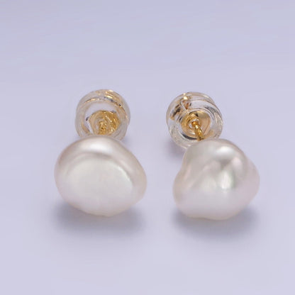 16K Gold Filled White Baroque Freshwater Pearl Stud Earrings | AB1193