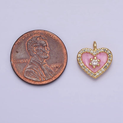 16K Gold Filled White, Black, Pink Enamel Micro Paved CZ Heart Charm in Gold &amp; Silver | AC1300 - AC1305