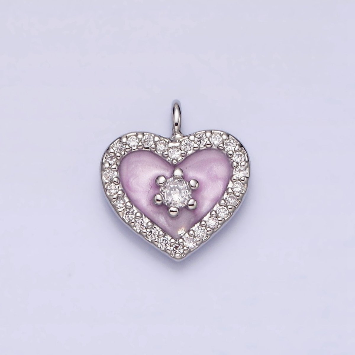 16K Gold Filled White, Black, Pink Enamel Micro Paved CZ Heart Charm in Gold &amp; Silver | AC1300 - AC1305