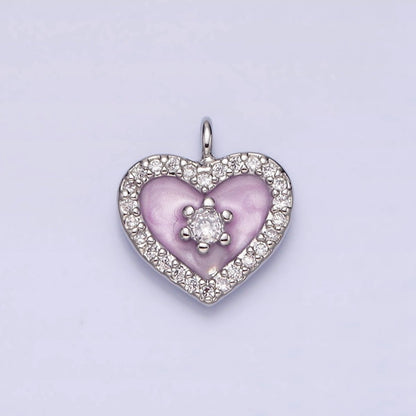 16K Gold Filled White, Black, Pink Enamel Micro Paved CZ Heart Charm in Gold &amp; Silver | AC1300 - AC1305