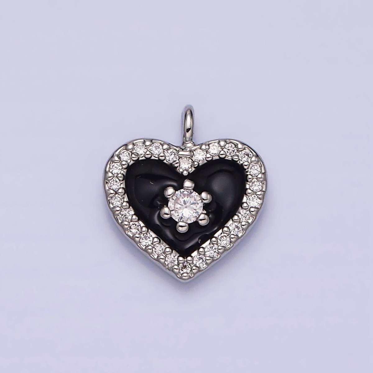 16K Gold Filled White, Black, Pink Enamel Micro Paved CZ Heart Charm in Gold &amp; Silver | AC1300 - AC1305