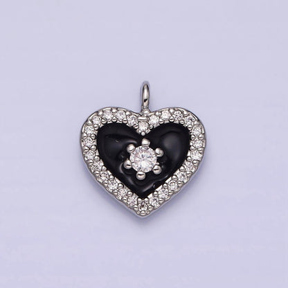 16K Gold Filled White, Black, Pink Enamel Micro Paved CZ Heart Charm in Gold &amp; Silver | AC1300 - AC1305