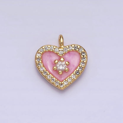 16K Gold Filled White, Black, Pink Enamel Micro Paved CZ Heart Charm in Gold &amp; Silver | AC1300 - AC1305