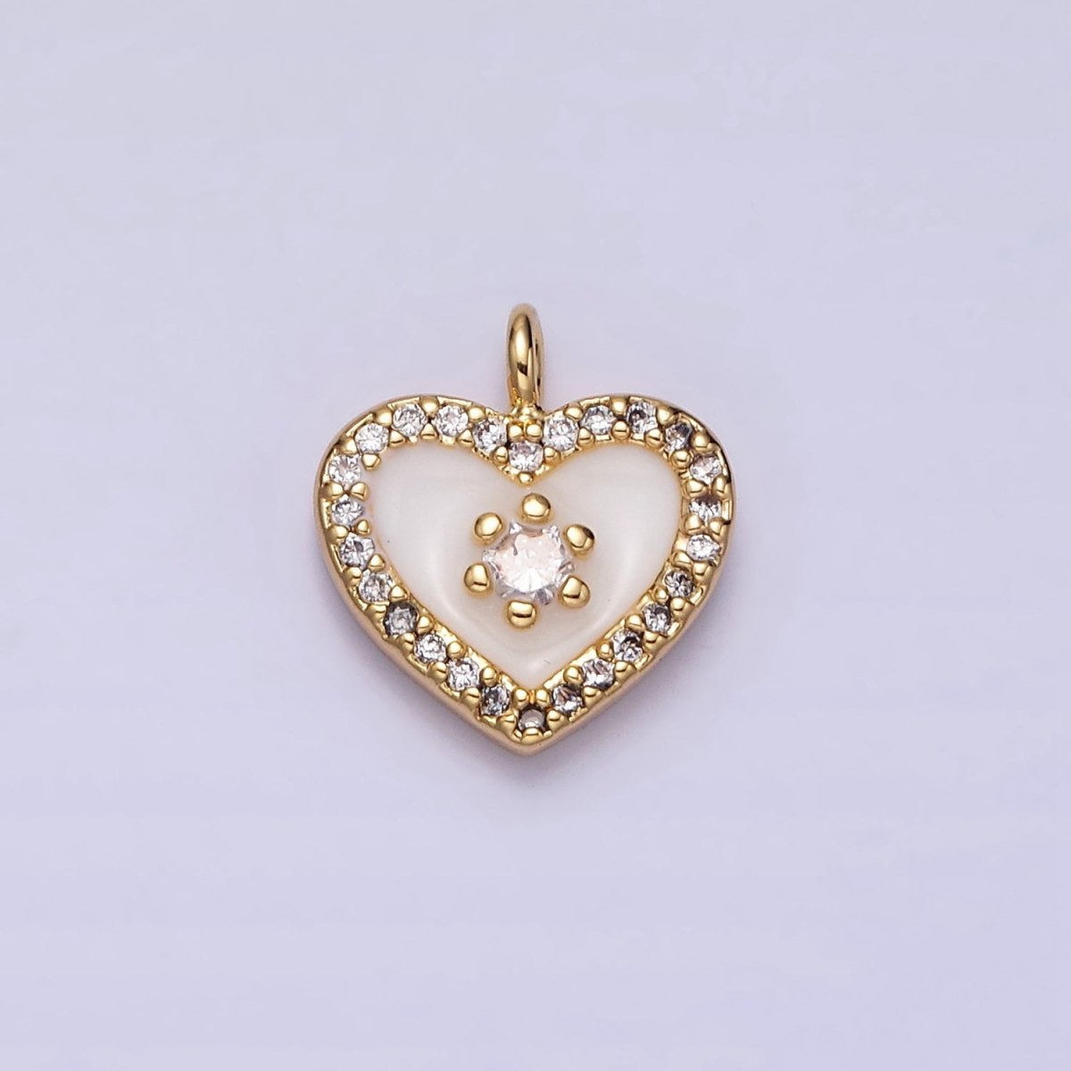 16K Gold Filled White, Black, Pink Enamel Micro Paved CZ Heart Charm in Gold &amp; Silver | AC1300 - AC1305