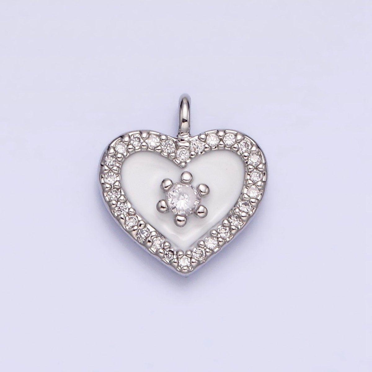 16K Gold Filled White, Black, Pink Enamel Micro Paved CZ Heart Charm in Gold &amp; Silver | AC1300 - AC1305