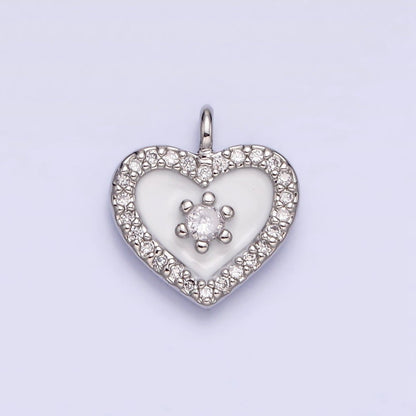 16K Gold Filled White, Black, Pink Enamel Micro Paved CZ Heart Charm in Gold &amp; Silver | AC1300 - AC1305