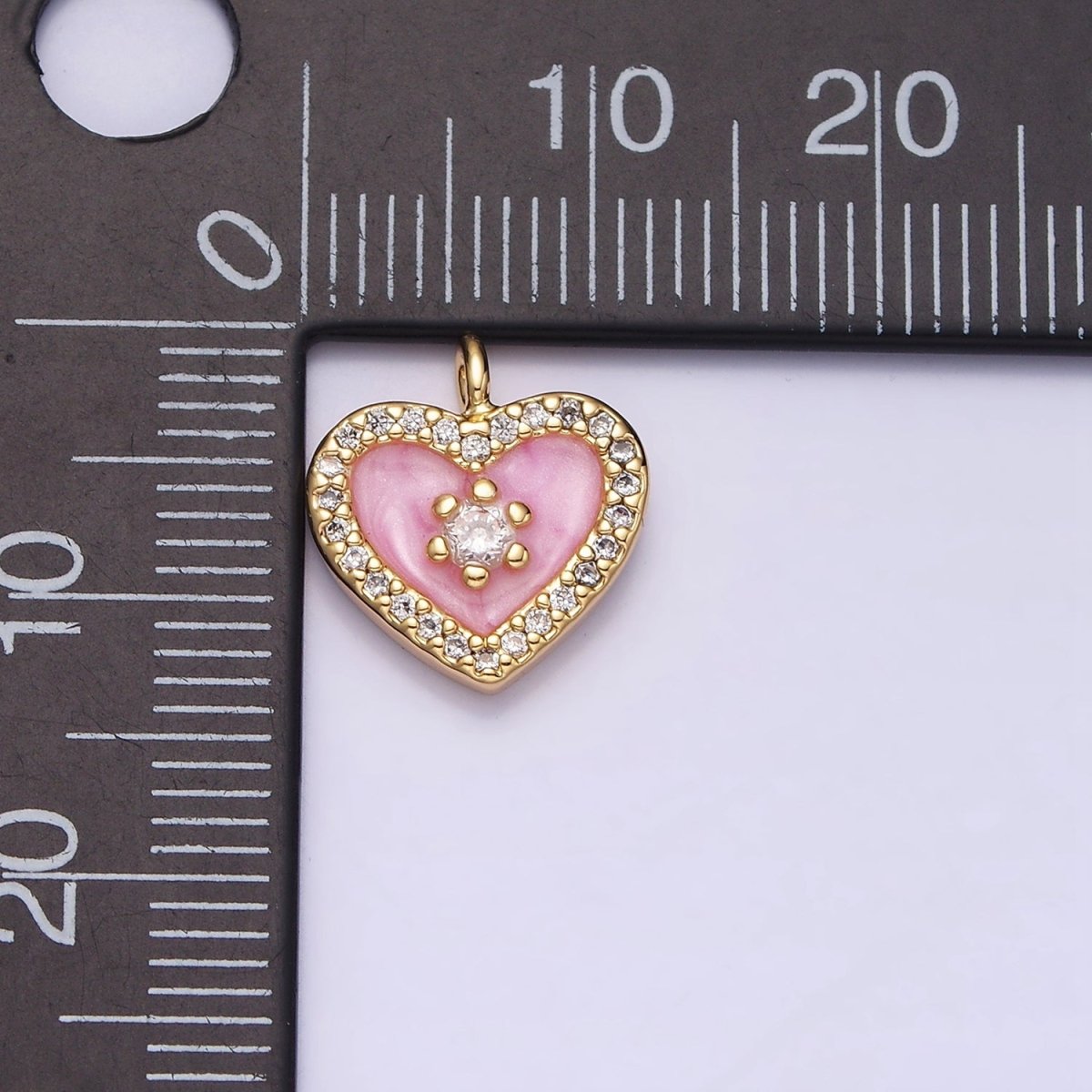 16K Gold Filled White, Black, Pink Enamel Micro Paved CZ Heart Charm in Gold &amp; Silver | AC1300 - AC1305