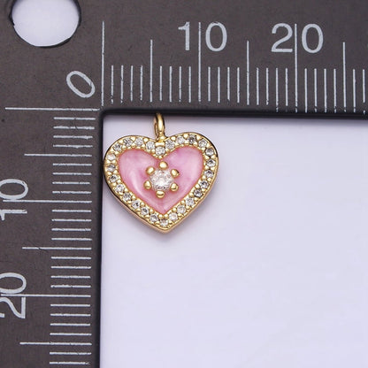 16K Gold Filled White, Black, Pink Enamel Micro Paved CZ Heart Charm in Gold &amp; Silver | AC1300 - AC1305