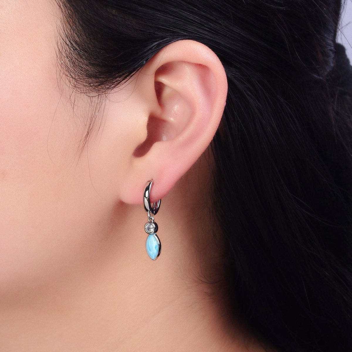 16K Gold Filled White, Blue, Pink Sparkly Enamel Drop Huggie Earrings in Gold &amp; Silver | AD-355~AD-360
