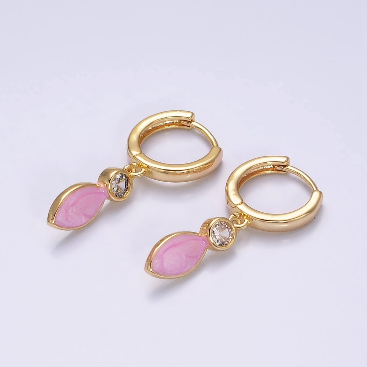 16K Gold Filled White, Blue, Pink Sparkly Enamel Drop Huggie Earrings in Gold &amp; Silver | AD-355~AD-360