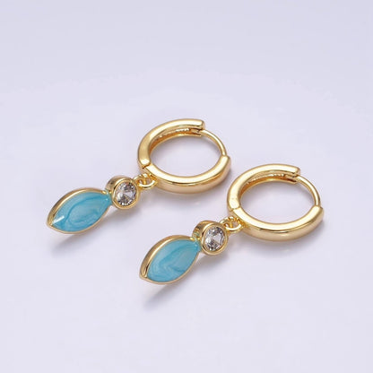 16K Gold Filled White, Blue, Pink Sparkly Enamel Drop Huggie Earrings in Gold &amp; Silver | AD-355~AD-360