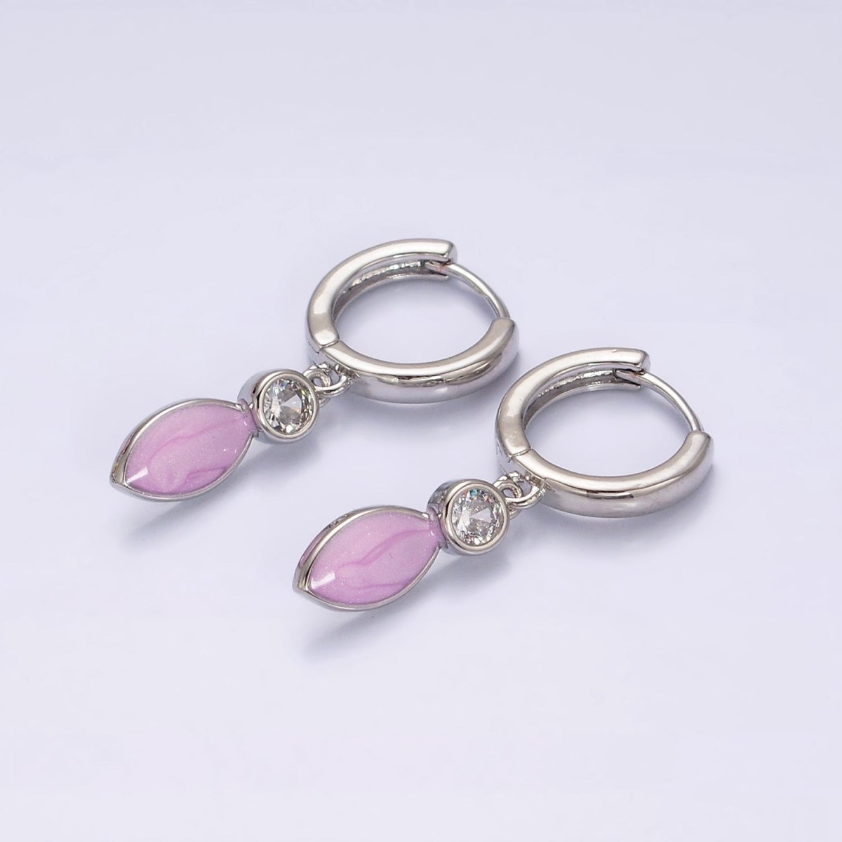 16K Gold Filled White, Blue, Pink Sparkly Enamel Drop Huggie Earrings in Gold &amp; Silver | AD-355~AD-360