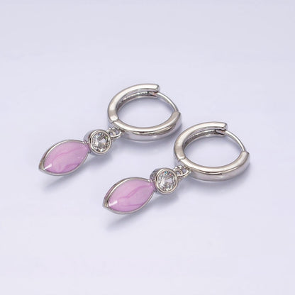 16K Gold Filled White, Blue, Pink Sparkly Enamel Drop Huggie Earrings in Gold &amp; Silver | AD-355~AD-360