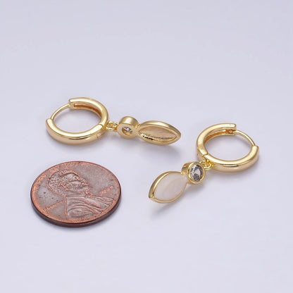 16K Gold Filled White, Blue, Pink Sparkly Enamel Drop Huggie Earrings in Gold &amp; Silver | AD-355~AD-360