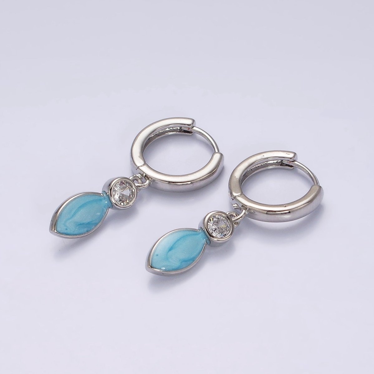 16K Gold Filled White, Blue, Pink Sparkly Enamel Drop Huggie Earrings in Gold &amp; Silver | AD-355~AD-360