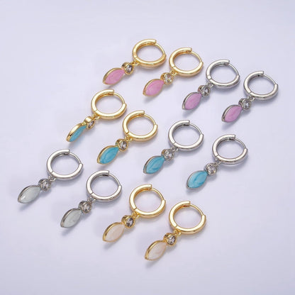 16K Gold Filled White, Blue, Pink Sparkly Enamel Drop Huggie Earrings in Gold &amp; Silver | AD-355~AD-360