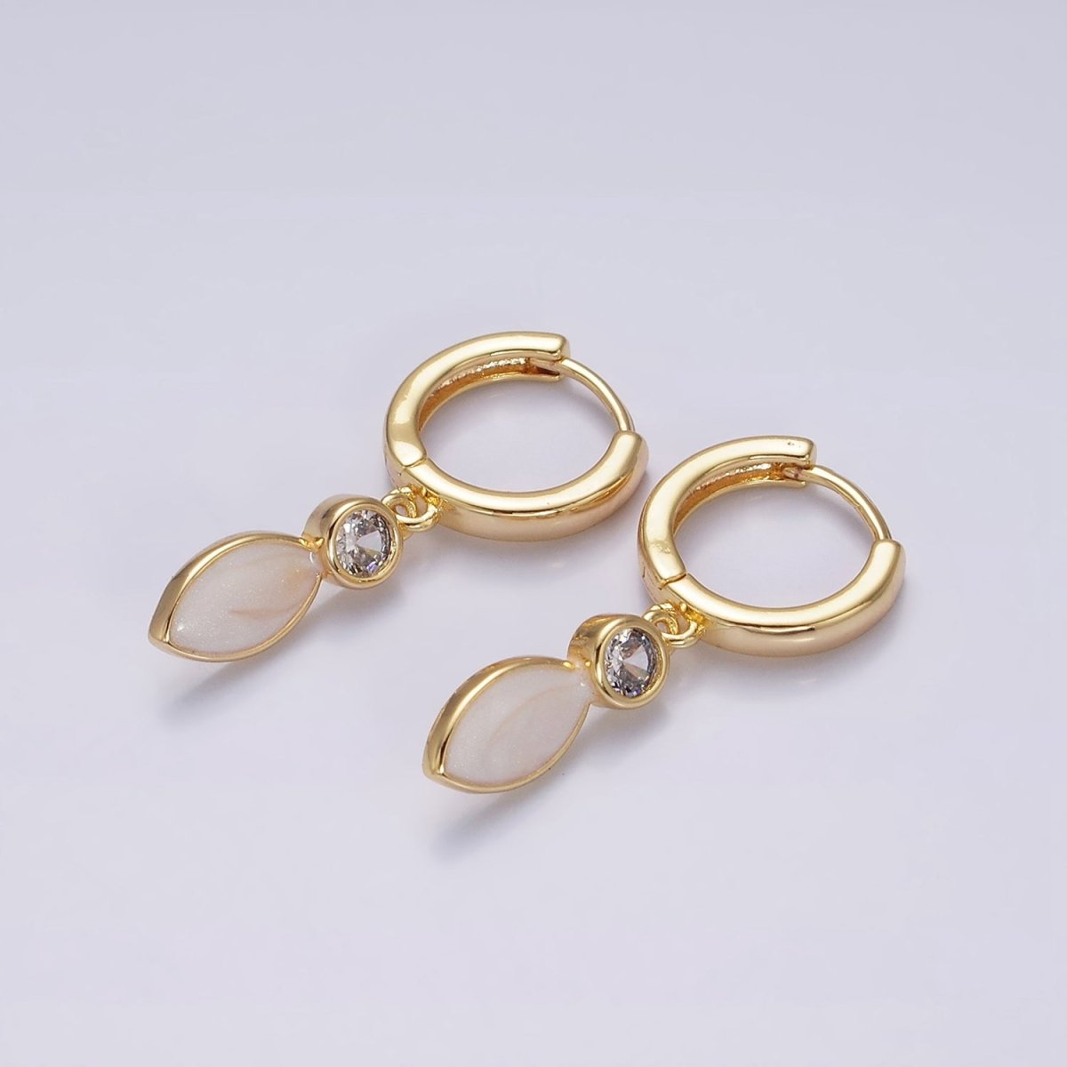 16K Gold Filled White, Blue, Pink Sparkly Enamel Drop Huggie Earrings in Gold &amp; Silver | AD-355~AD-360