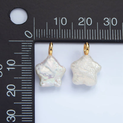 16K Gold Filled White Freshwater Pearl Puffed Celestial Star Pendant | P1872