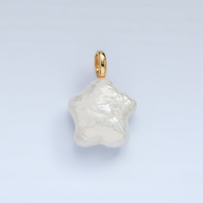 16K Gold Filled White Freshwater Pearl Puffed Celestial Star Pendant | P1872