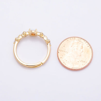 16K Gold Filled White Opal Clear CZ Flower Leaf Adjustable Ring | Rings-00139