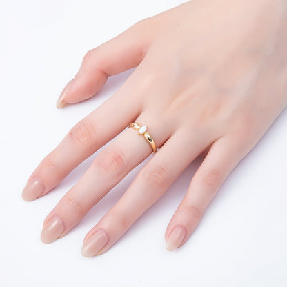 16K Gold Filled White Opal CZ Navette Solitaire Adjustable Ring | Rings-00138