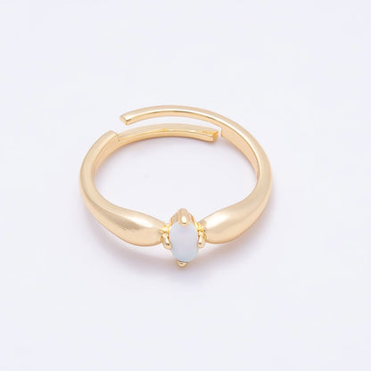 16K Gold Filled White Opal CZ Navette Solitaire Adjustable Ring | Rings-00138